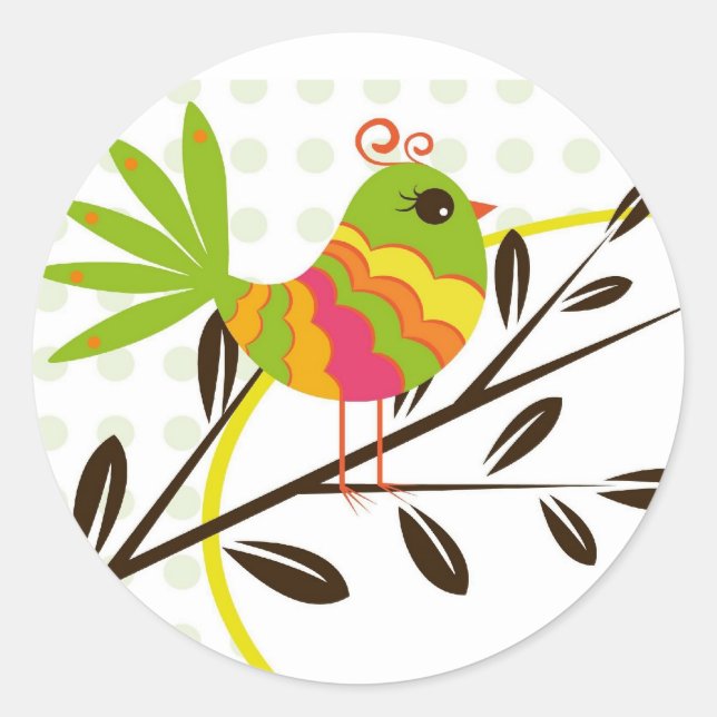 Retro-Vogel und Blume Runder Aufkleber (Vorderseite)