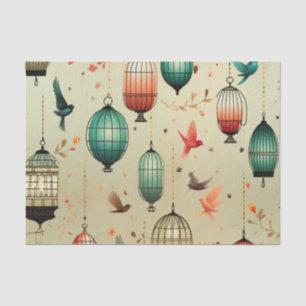 Retro-Vogelkäfige und Flying Birds-Dekoupage Seidenpapier