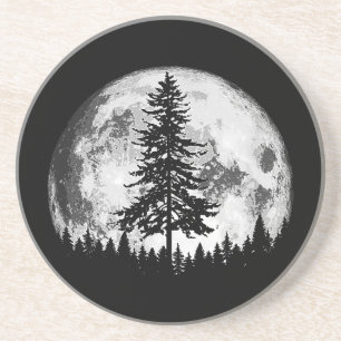 Retro Vollmond & Minimalistischer Pine Tree Vintag Getränkeuntersetzer