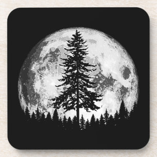 Retro Vollmond & Minimalistischer Pine Tree Vintag Getränkeuntersetzer