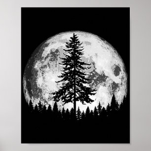 Retro Vollmond & Minimalistischer Pine Tree Vintag Poster