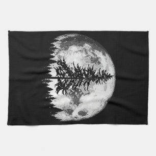 Retro Vollmond & minimalistischer Tannenbaum Vinta Geschirrtuch