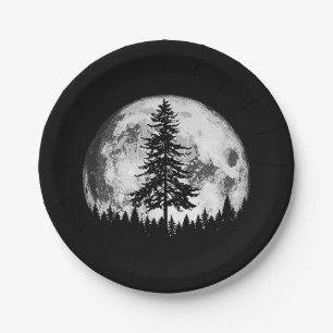 Retro Vollmond & minimalistischer Tannenbaum Vinta Pappteller