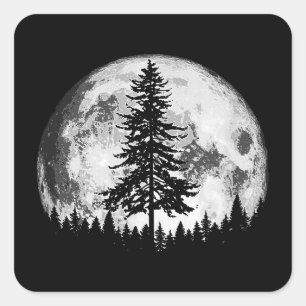 Retro Vollmond & minimalistischer Tannenbaum Vinta Quadratischer Aufkleber