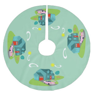 Retro Vorstadthaus-Weihnachtsbaum-Rock Polyester Weihnachtsbaumdecke