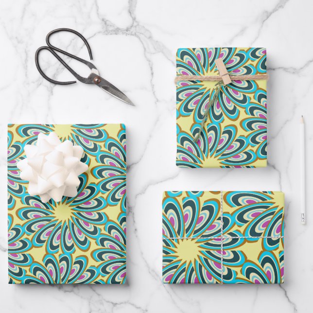 Retro Vortex Petal Burst Muster Geschenkpapier Set (Vorderseite)