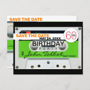 Retro W Audiotape 60. Geburtstag Save the Date HPC Feiertagspostkarte