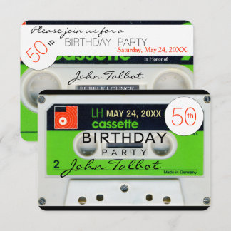 Retro W Cassette Tape 50. Geburtstagsparty Inv Einladung