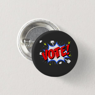 Retro-Wahl-Shirt Get Out the Vote und 70er-Cartoon Button