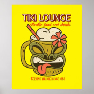 Retro Waikiki Tiki Lounge Druck auf Braun Poster