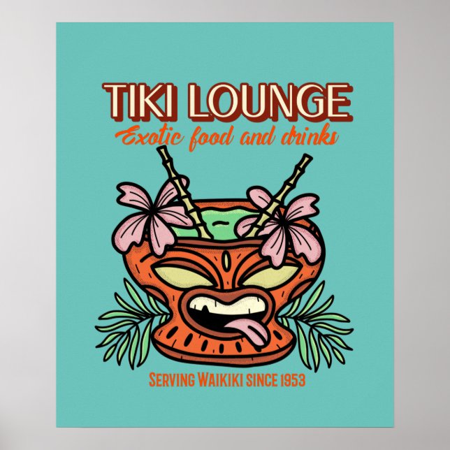 Retro Waikiki Tiki Lounge Print on Brown Poster (Vorne)