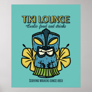 Retro Waikiki Tiki Lounge Print on Brown Poster