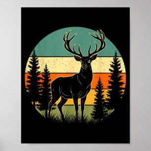 Retro-Wald-Hirsch-Draußen-Natur-Frauen-Männer Poster