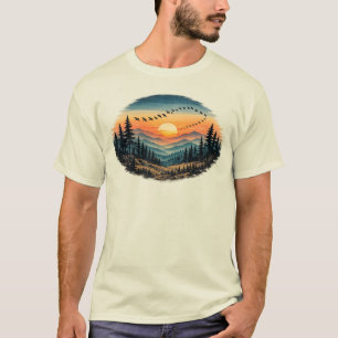 Retro Wald Sonnenuntergang   Vintage Natur Sonnenu T-Shirt