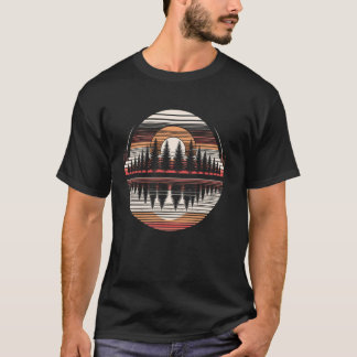 Retro-Waldbäume Vintage Sonnenuntergang Grafische  T-Shirt