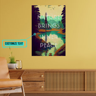 Retro-Wälder mit Seenlandschaft Poster