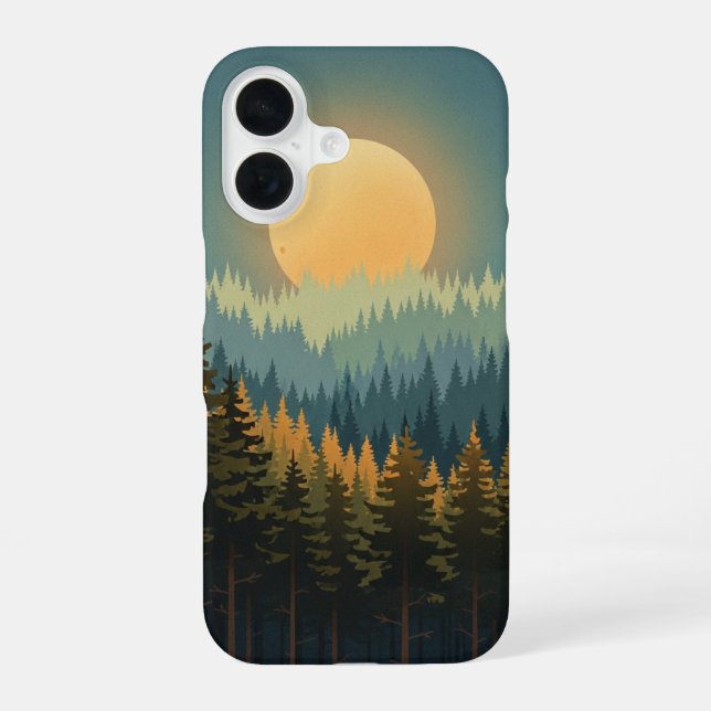 Retro Waldmondaufgang iPhone 16 Hülle (Rückseite)