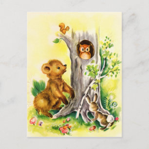 Retro-Waldtiere süße Postkarte