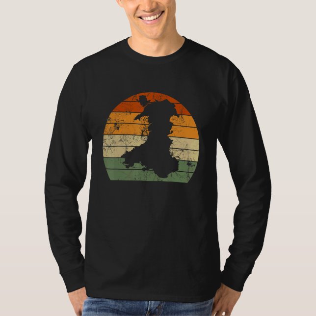 Retro Wales Welsh Map Sunset St Davids Day T-Shirt (Vorderseite)