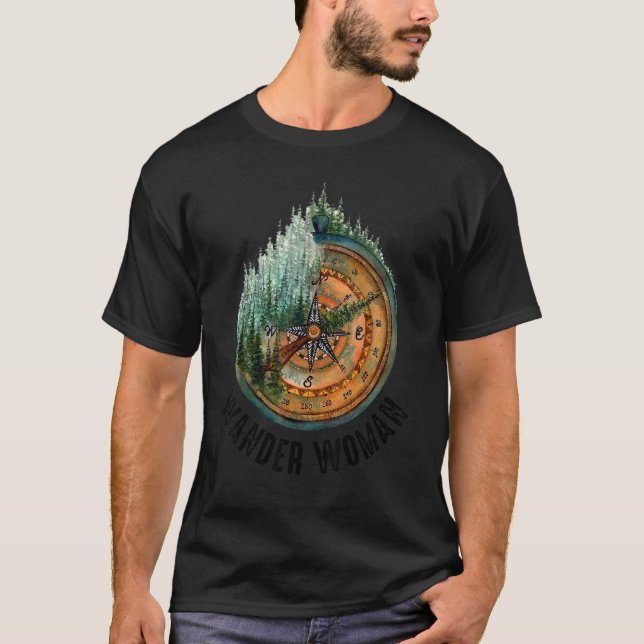 Retro Wandern Wander Wander Wander Kompass Camping T-Shirt (Vorderseite)