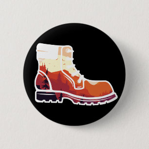 Retro-Wanderstiefel-Landschaft - Wildnis-Sonnenunt Button