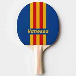 Retro Warme Herzlichkeit Pin Streifen mit Namen Tischtennis Schläger