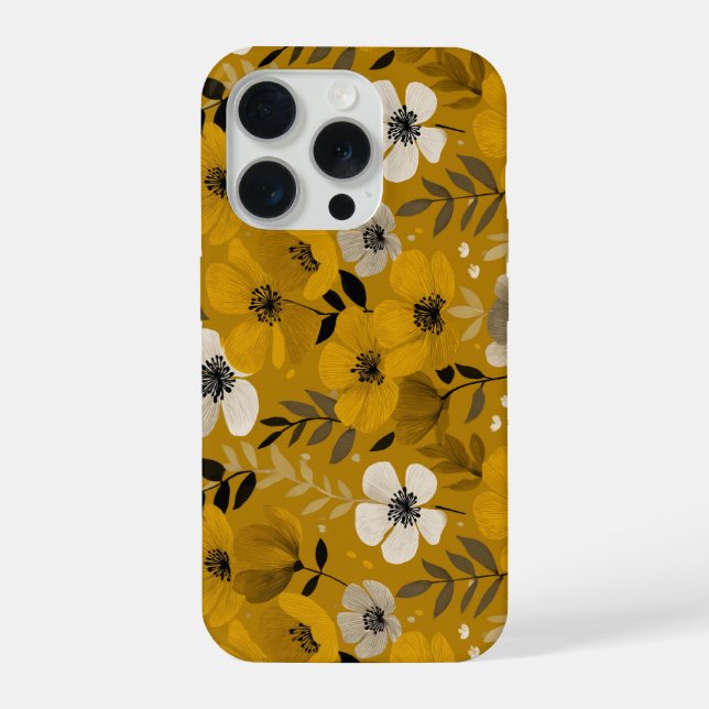 Retro-Warmer-Ton-Blumen-Senf-Blumenmuster iPhone Hülle (Rückseite)