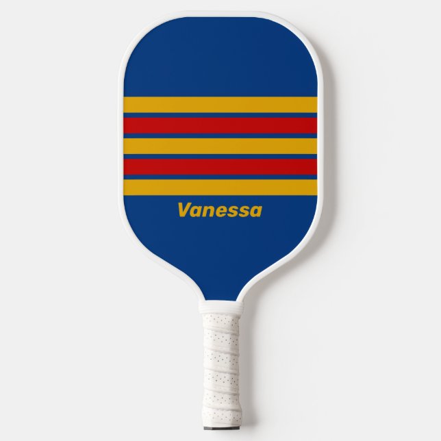 Retro Warmherzig durch Striping mit Namen Pickleball Schläger (Vorderseite)