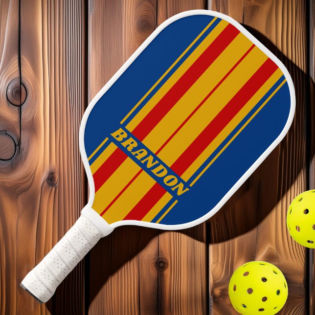 Retro Warmherzige Tafelstreifen mit Namen Pickleball Schläger (Von Creator hochgeladen)