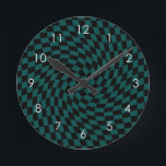 Retro Warp Green Black Karos überprüft      Runde Wanduhr<br><div class="desc">Retro-Karos verschleierten Schachbrettmuster,  in Dschungelgrün und Schwarz Kombination. Retro-Schachbrett wirbelte siebziger psychedelischen Stil moderne Design-Wohngestaltung,  Büro-und Schulprodukte,  und Retro-verschleierte Schachtel Geschenke.</div>