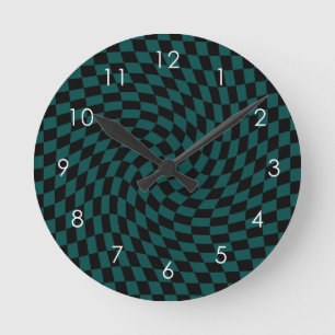 Retro Warp Green Black Karos überprüft      Runde Wanduhr