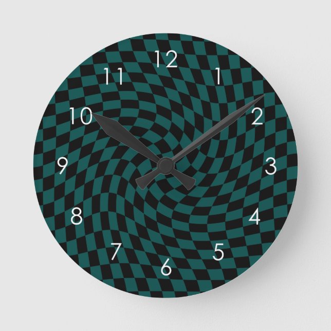 Retro Warp Green Black Karos überprüft      Runde Wanduhr (Vorderseite)