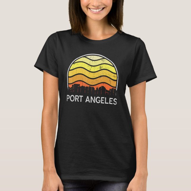 Retro Washington Port Angeles Besucher Skyline Vin T-Shirt (Vorderseite)