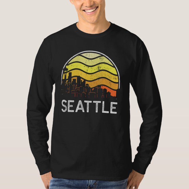 Retro Washington Seattle Besucher Skyline Vintage  T-Shirt (Vorderseite)