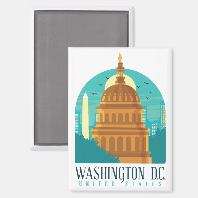 Retro Washington United Staaten Skyline Magnet (Vorderseite/Rückseite)