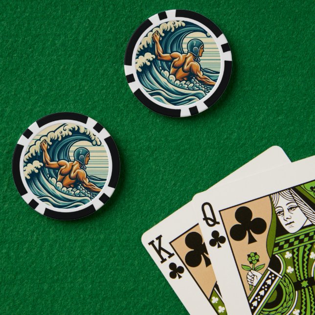 Retro-Wasserballspieler Poker-Chips Pokerchips (Pokertisch (doppelt))