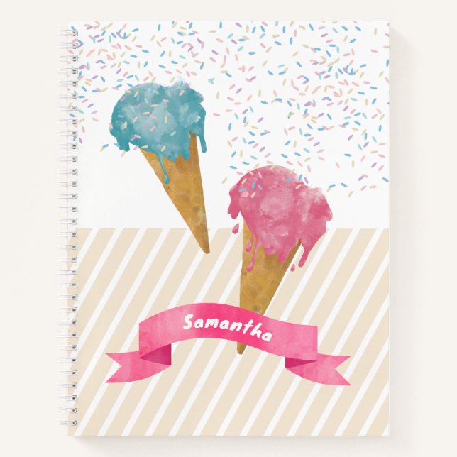 Retro Wasserfarbe Eiscreme & Sprinkles Notizbuch (Vorderseite)
