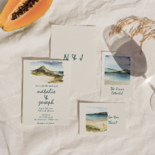 Retro Wasserfarbe Handgezeichneter Strand Einzigar Einladung