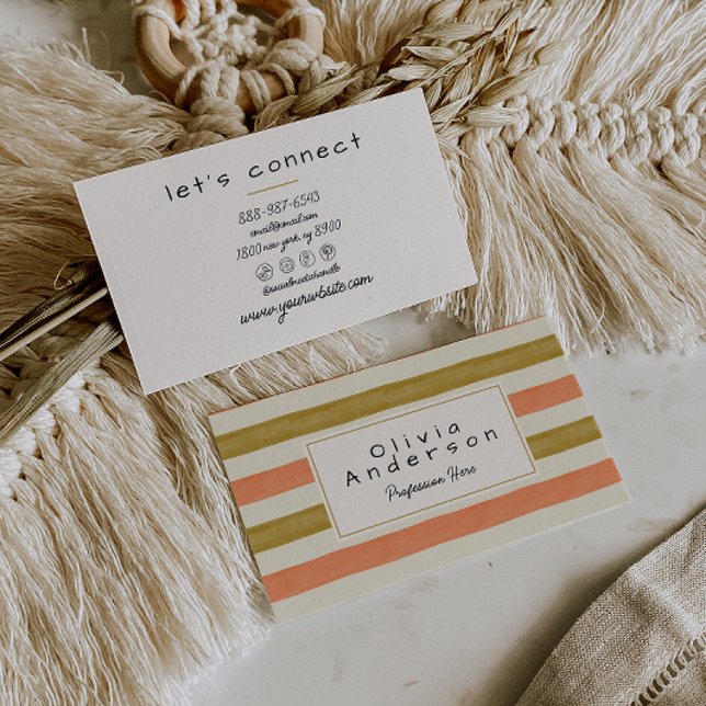 Retro Wasserfarbe Rote grüne Streifen Trendy Boho Visitenkarte (Von Creator hochgeladen)