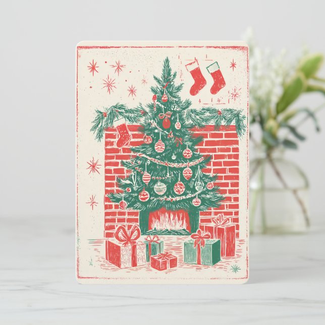 Retro-Wasserfarben-Weihnachtskarte Feiertagskarte (Stehend Vorderseite)