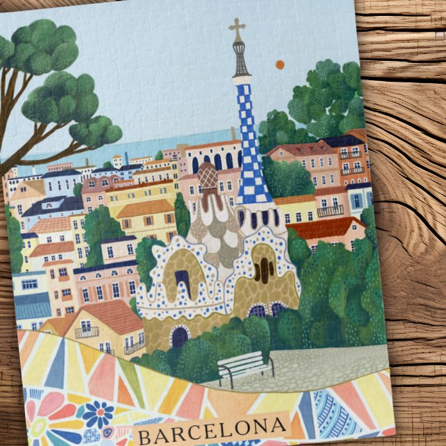 Retro Watercolor Barcelona Spain Travel  Puzzle (Von Creator hochgeladen)