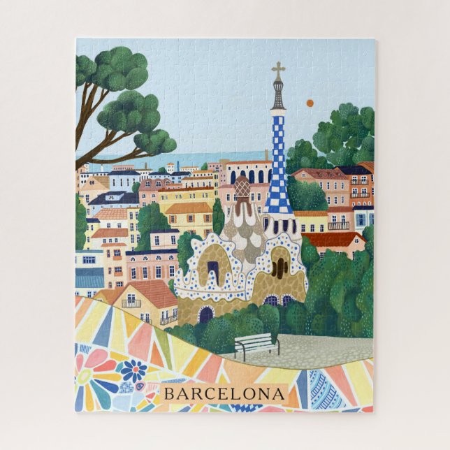 Retro Watercolor Barcelona Spain Travel  Puzzle (Vertikal)