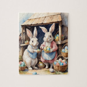 Retro Watercolor Bunny Ostereier Markt Puzzle