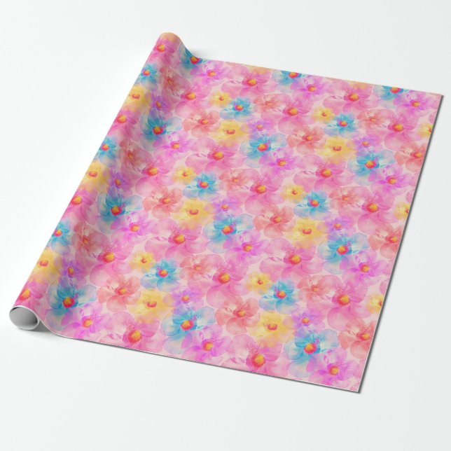 Retro Watercolor Floral Muster Geschenkpapier (Ungerollt)