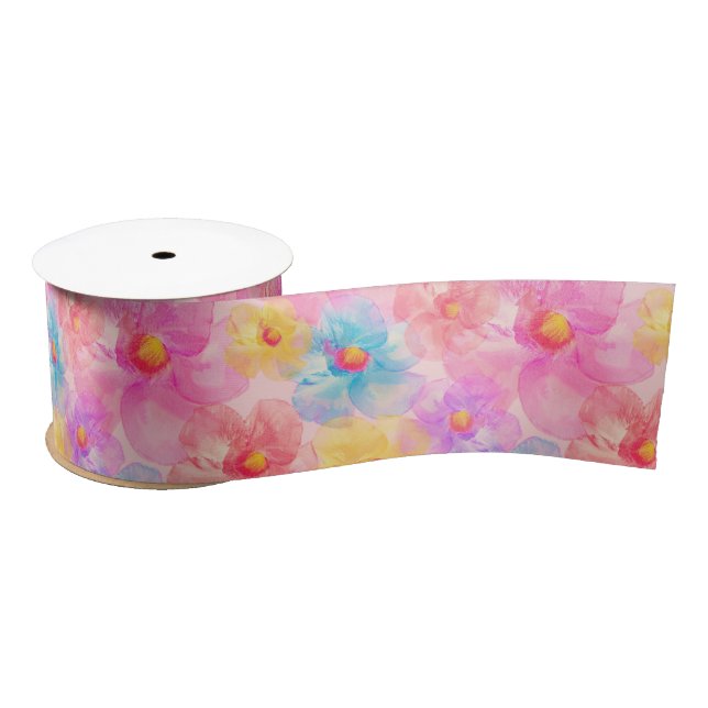 Retro Watercolor Floral Muster Satinband (Spule)