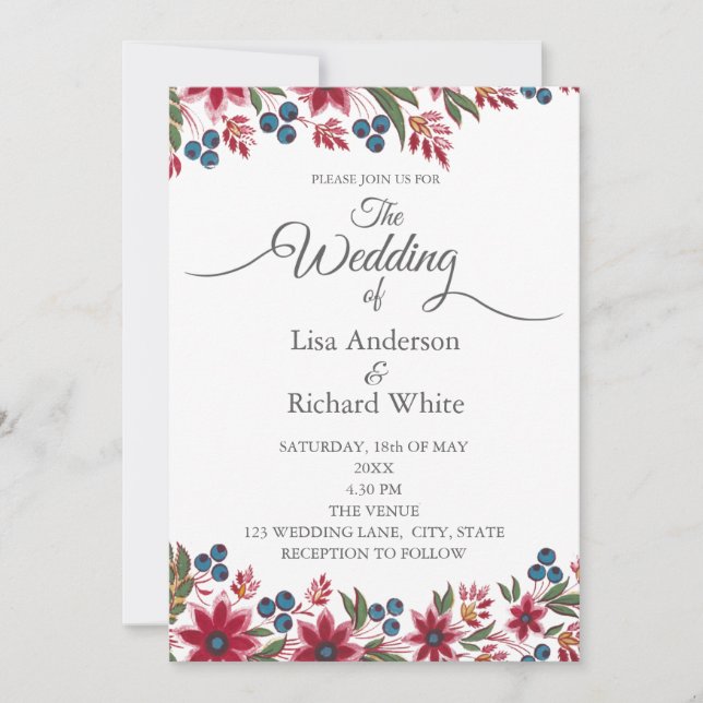 Retro Watercolor Florals Einladung (Vorderseite)