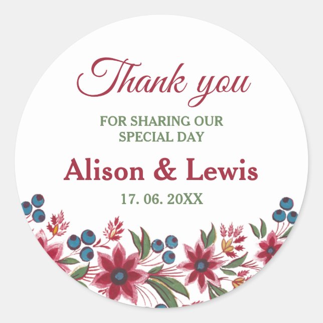 Retro Watercolor Florals Runder Aufkleber (Vorderseite)