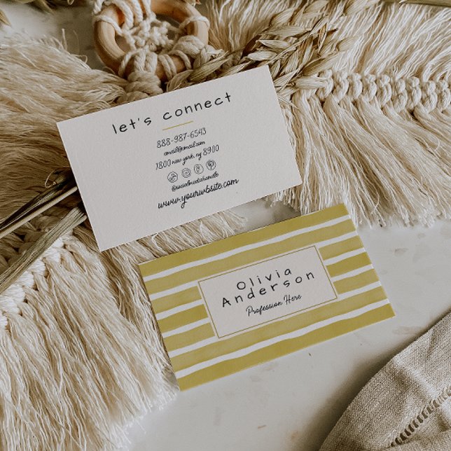 Retro Watercolor Grüne Streifen Einzigartig Boho C Visitenkarte (Von Creator hochgeladen)