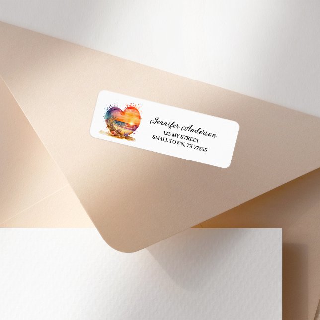 Retro Watercolor Heart Beach Label (Von Creator hochgeladen)