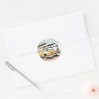 Retro-Watercolor-Hippie-Bus mit Blume